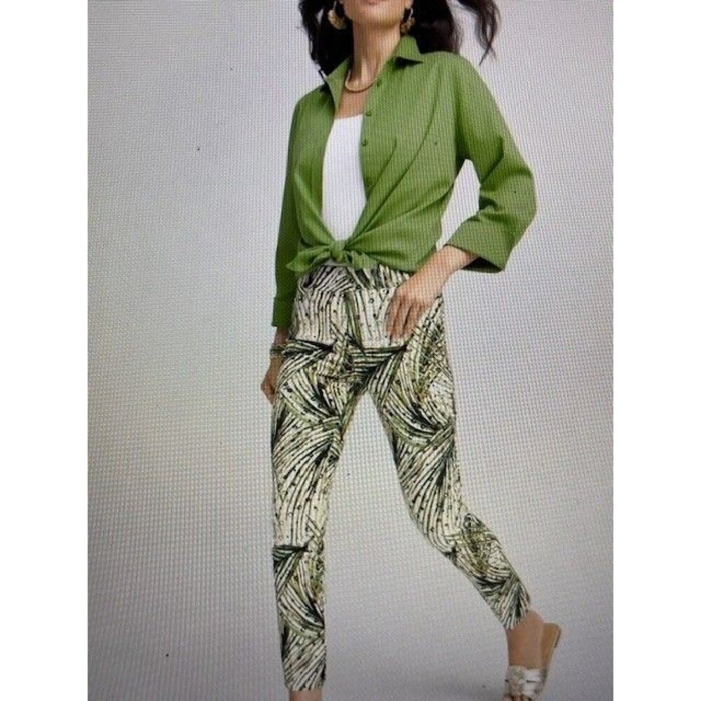 Chico's Brigitt Slim Ankle Palm-Print Pants Sz 4P NWT